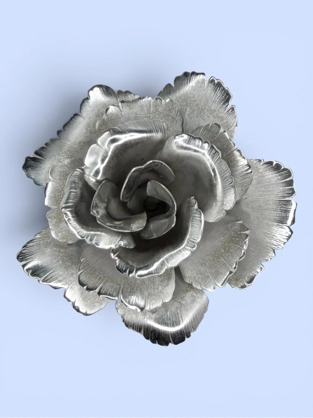 Vintage Giovanni Silver Tone Rose Brooch Large Floral Pin Signed